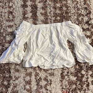 Ruffled Off The Shoulder White Top